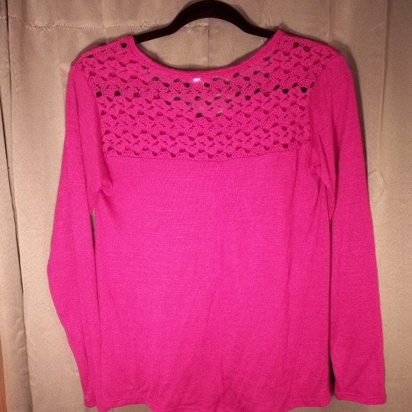 Aeropostale Magenta Purple Boho Lace Sweater Small Diamond Print - Picture 4 of 7